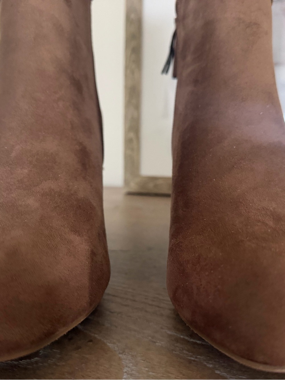 Brown Suede Tassel Ankle Boots - Women's Fashion - Picture 3 of 5